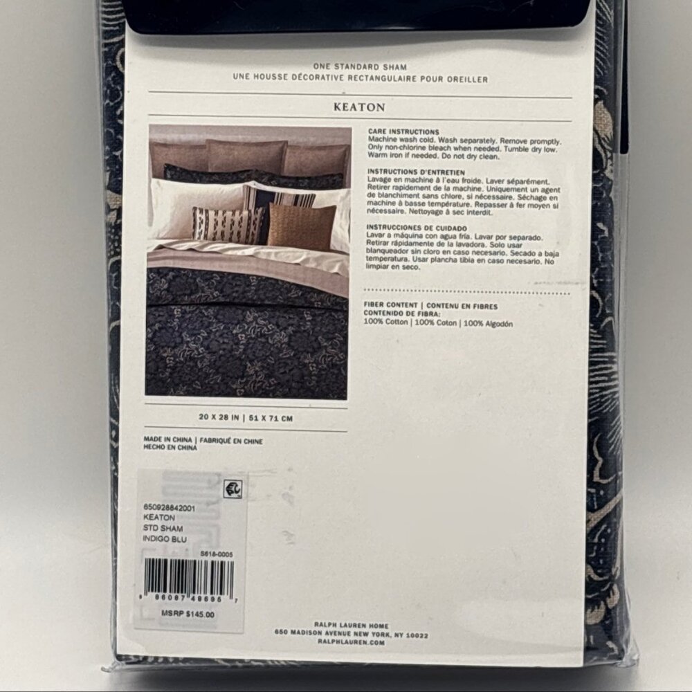 NEW One Ralph Lauren Keaton Pillow Sham Indigo Blue Floral $145.00 - Standard - Picture 2 of 2